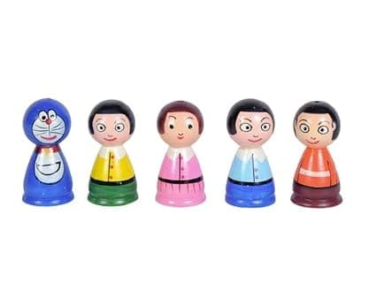 AVIDERS™ Wooden Doremon Family Peg Dolls Set | 5 Pcs Colorful Stacking Toy Set for Kids | Doll Home Decor | Fun Educational Toy for Children | Multi-Color | Ideal for Playtime & Decor