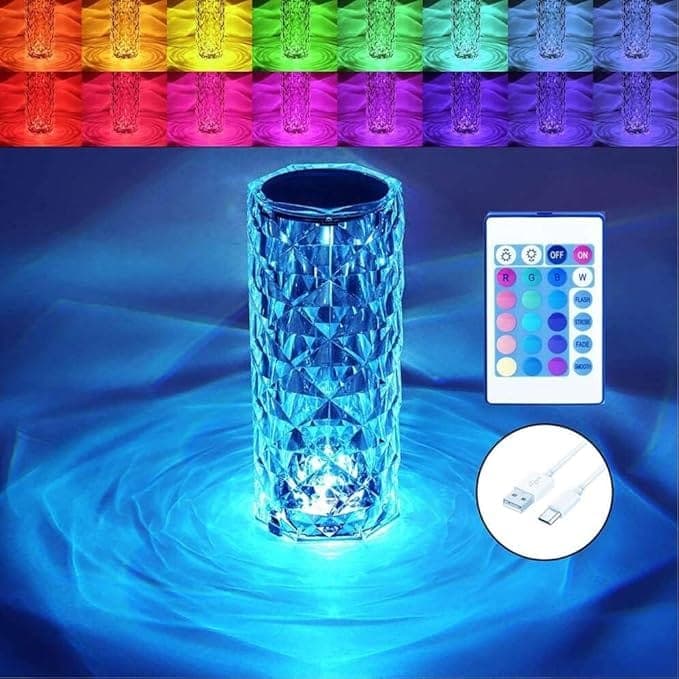 AVIDERS™ Crystal Lamp, 16 Colors Crystal Diamond Table Lamp, Sunset Lamp, Light Lamp, Lamps for Home Decoration, Touch Lamp, Home Decor Items, Remote Control - (Plug &amp; Power, Non-Rechargeable)